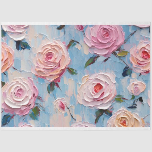 Pastel Watercolor Abstract Roses Decoupage Tissue Paper (Front)