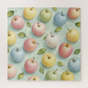 Pastel Watercolor Apple Fruit Botanical Pattern Jigsaw Puzzle