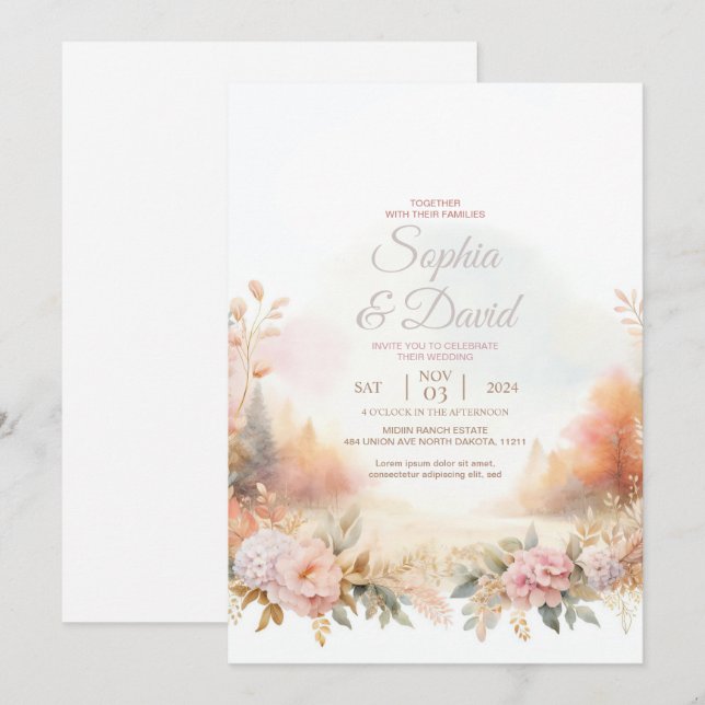 Pastel Watercolor Autumn  Wedding  Invitation (Front/Back)