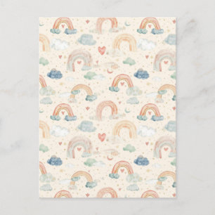 Pastel Watercolor Baby Announcement Card   Rainbow