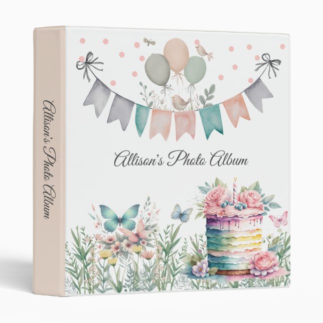 Pastel Watercolor Baby Photo Album Binder (Front/Spine)
