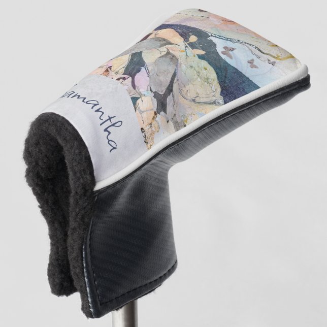 Pastel Watercolor Birds & Butterflies Personalized Golf Head Cover (3/4 Front)