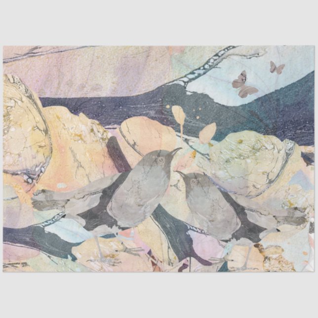 Pastel Watercolor Birds & Butterflies Tissue Paper (Front)