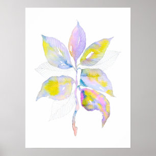Pastel Watercolor Botanical Leaves Illustration Poster