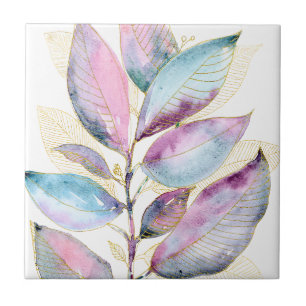 Pastel Watercolor Botanical Leaves Spiral Notebook Tile