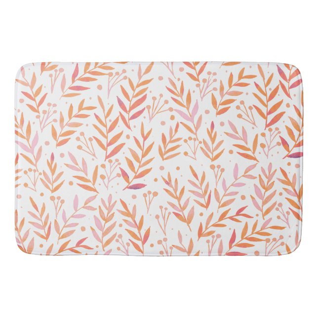 Pastel watercolor branches orange and pink bath mat (Front)