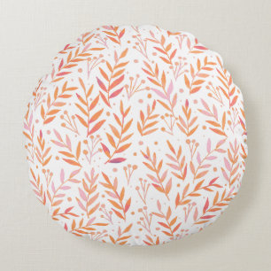 Pastel watercolor branches orange and pink round pillow