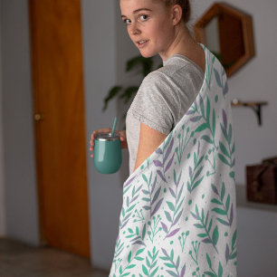 Pastel watercolor branches purple and green fleece blanket