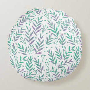 Pastel watercolor branches purple and green round pillow