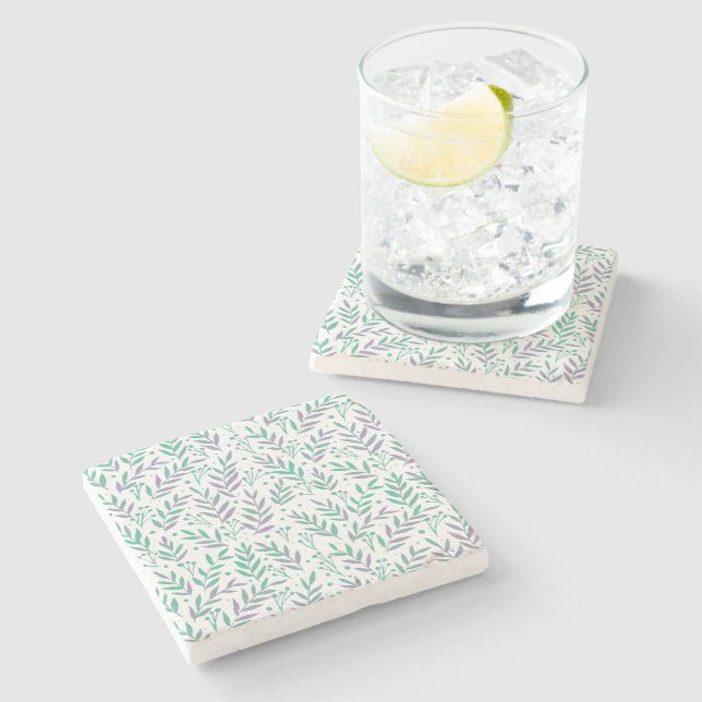 Pastel watercolor branches purple and green stone coaster (Side)