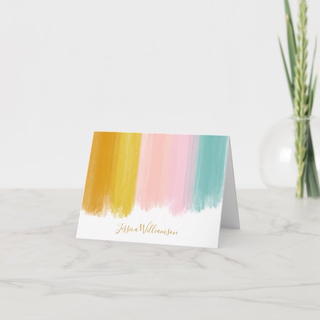 Pastel Watercolor Brush Strokes Personalized Note Card (Front)
