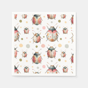 Pastel Watercolor Bugs Cute Insect Pattern Beetles Napkin
