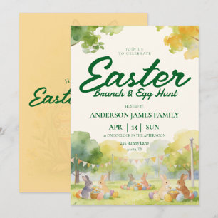 Pastel Watercolor Bunny Easter Egg Hunt Brunch  Invitation