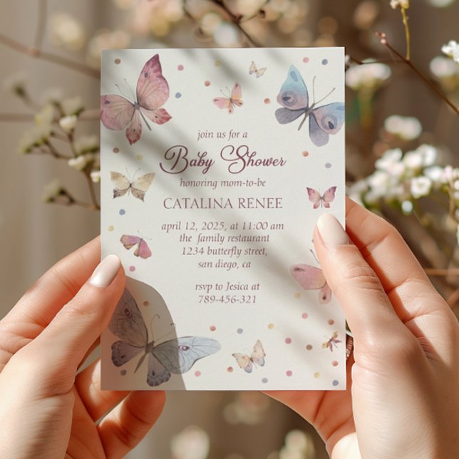 Pastel Watercolor Butterfly Baby Shower Invitation (Creator Uploaded)