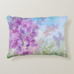 Pastel Watercolor Butterfly Floral Decorative Pillow