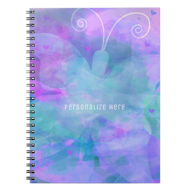 Pastel Watercolor Butterfly Personalized Custom Notebook (Front)