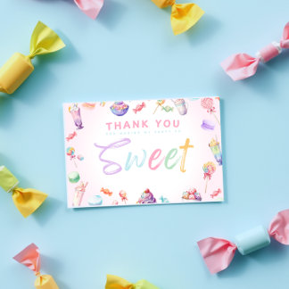 Pastel Watercolor Candy Wonderland Birthday Party Thank You Card