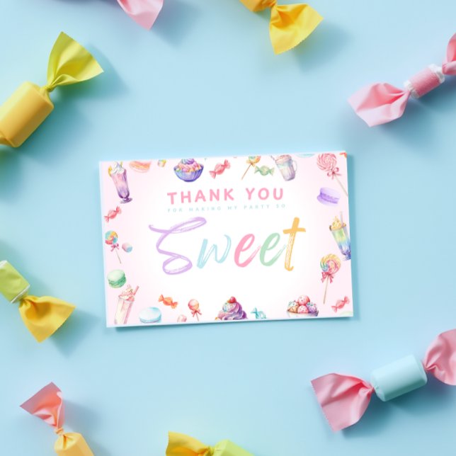 Pastel Watercolor Candy Wonderland Birthday Party Thank You Card (Creator Uploaded)