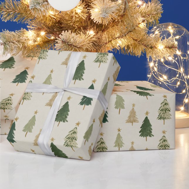 Pastel Watercolor Christmas Trees Wrapping Paper (Holidays)