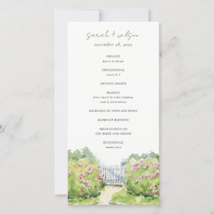 Pastel Watercolor Cottage Garden Wedding Program