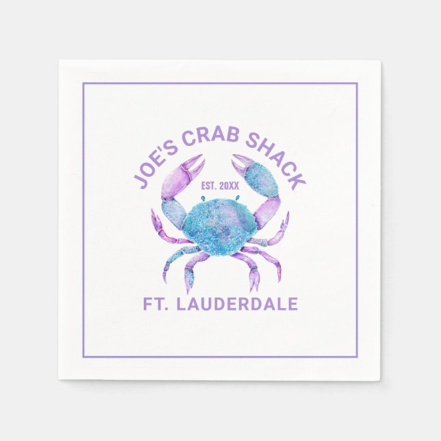 Pastel watercolor crab custom text napkin (Front)