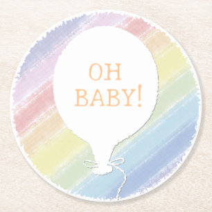 Pastel Watercolor Custom Text Baby Shower Oh Baby Round Paper Coaster