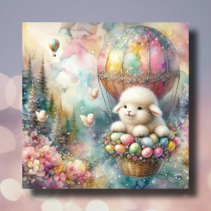 Pastel Watercolor Cute Lamb Chicks Easter Holiday Card