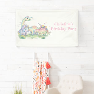 Pastel Watercolor Dinosaur Birthday Party Banner