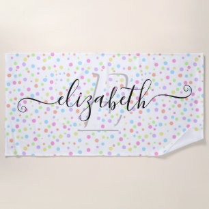 Pastel Watercolor Dots Pattern Monogram Initial Beach Towel