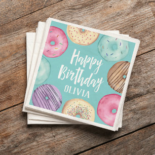 Pastel Watercolor Doughnut Personalized Birthday Napkin