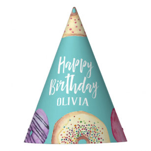 Pastel Watercolor Doughnut Personalized Birthday Party Hat