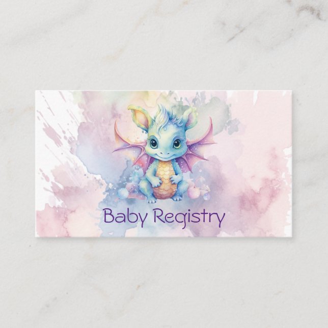 Pastel Watercolor Dragon Girl Baby Registry Enclosure Card (Front)