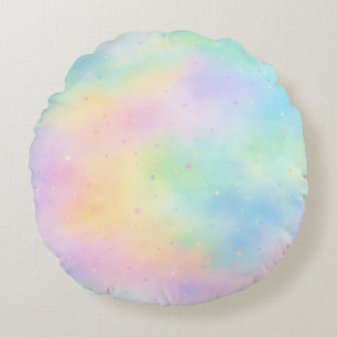 Pastel Watercolor Dream – Soft Rainbow Gradient Round Pillow