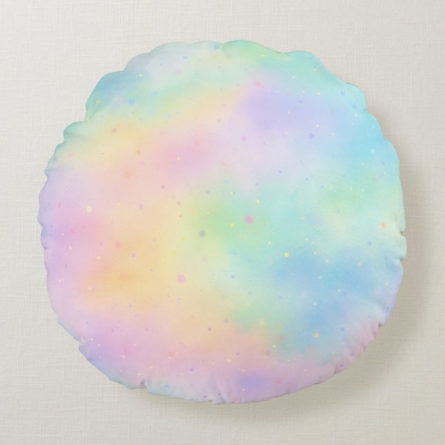 Pastel Watercolor Dream – Soft Rainbow Gradient  Round Pillow (Front)