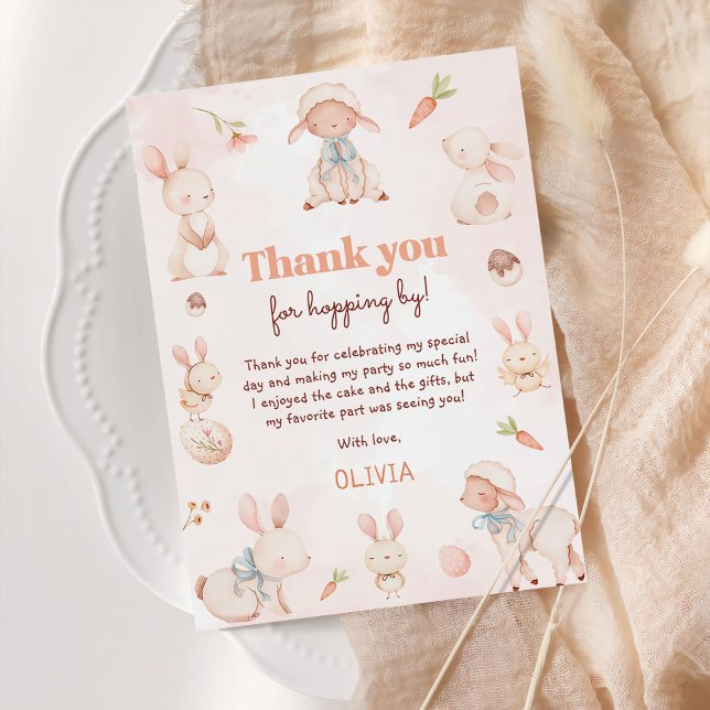 Pastel Watercolor Easter Bunny Birthday Thank You Card (Creator Uploaded)