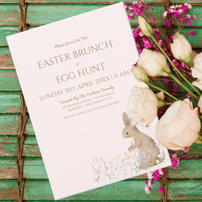 Pastel Watercolor Easter Bunny Egg Hunt Brunch  Invitation (Creator Uploaded)
