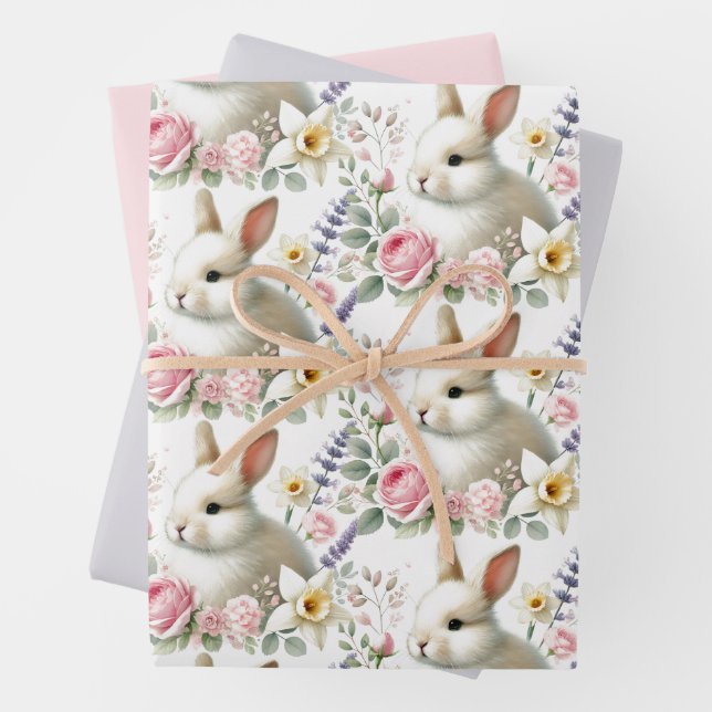 Pastel Watercolor Easter Bunny Wrapping Paper (In situ)