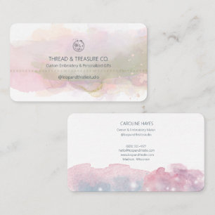 Pastel Watercolor Embroidery Business Card