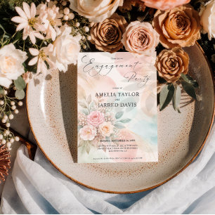 Pastel Watercolor Floral Abstract Shape Engagement Invitation