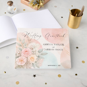 Pastel Watercolor Floral Abstract Shapes Wedding Guest Book