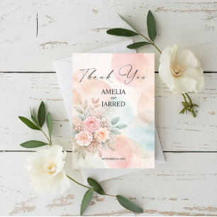 Pastel Watercolor Floral Abstract Shapes Wedding Thank You Card
