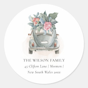 Pastel Watercolor Floral Car We have Moved Address Classic Round Sticker