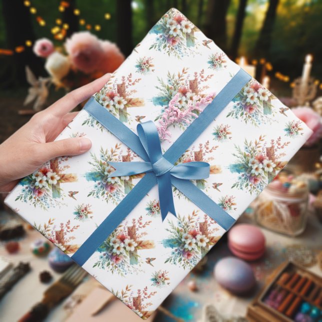 Pastel Watercolor Floral Cross Easter  Wrapping Paper (Creator Uploaded)