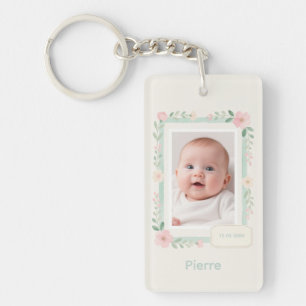 Pastel Watercolor Floral Empty Photo Frame Keychain