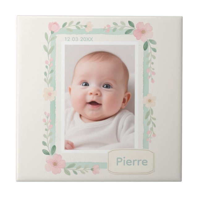Pastel Watercolor Floral Empty Photo Frame Tile (Front)