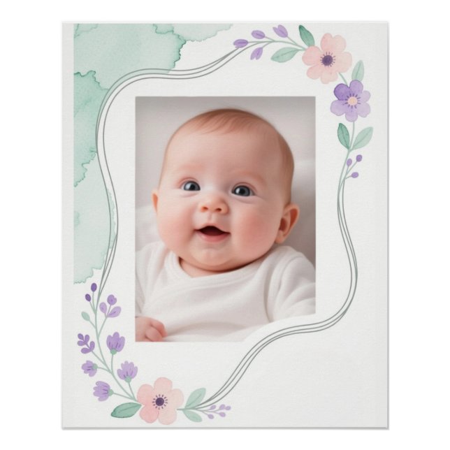 Pastel Watercolor Floral Empty Wavy Frame Poster (Front)