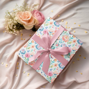 Pastel Watercolor Floral Feminine Botanical Wrapping Paper