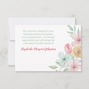 Pastel Watercolor Floral Funeral Bereavement Thank You Card