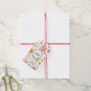 Pastel Watercolor Floral Gift Tag with Monogram