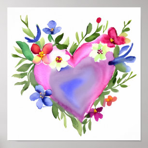 Pastel Watercolor Floral Heart Wreath Poster